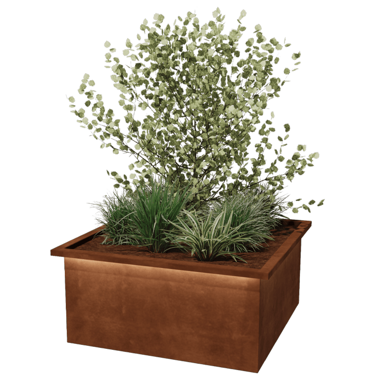 Keevitatud Corten-terasest lillekast Alabama koos LED-ga 100 x 100 x 50 cm