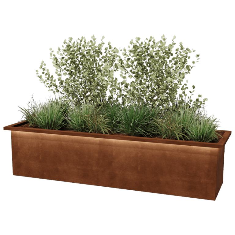 Keevitatud Corten-terasest lillekast Alabama koos LED-ga 200 x 50 x 50 cm