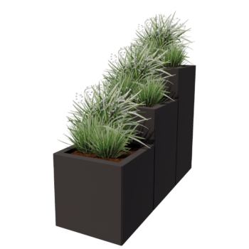 Terasest lillekast - 3-osaline astmemudel  - 120 x 40 x 80 cm - RAL9005 matt (must) - Ilma põhjalauata