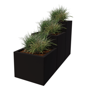 Terasest lillekast - 3-osaline astmemudel  - 150 x 50 x 80 cm - RAL9005 matt (must) - Ilma põhjalauata