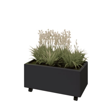 Terasest lillekast - Ristkülik - 80 x 40 x 30 cm - RAL9005 matt (must) - Põhjalauaga - Ratastega