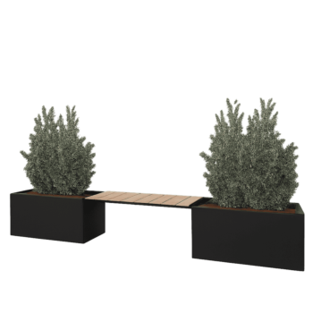 Terasest lillekast - Ristkülik - 321,2 x 50 x 50 cm - RAL9005 matt (must) - Ilma põhjalauata - Pingikesega