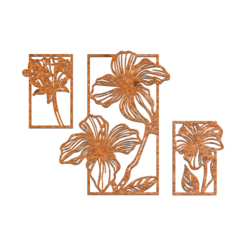 Corten terasest seinakaunistus - Lilled 3-osaline Small - 58,6 x 85,2 cm