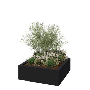 klaaskiudne lillekast - Ruut - 120 x 120 x 40 cm - RAL7021 matt (must hall) - Põhjaga