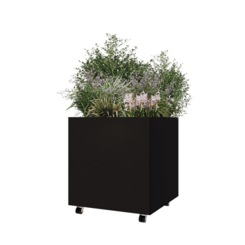 Terasest lillekast - Ruut - 70 x 70 x 70 cm - RAL9005 matt (must) - Põhjalauaga - Ratastega