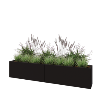 Terasest lillekast XXL - Ristkülik - 200 x 30 x 40 cm - RAL9005 matt (must) - Põhjalauaga