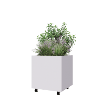 Terasest lillekast - Ruut - 60 x 60 x 60 cm - RAL9010 matt (valge) - Põhjalauaga - Ratastega