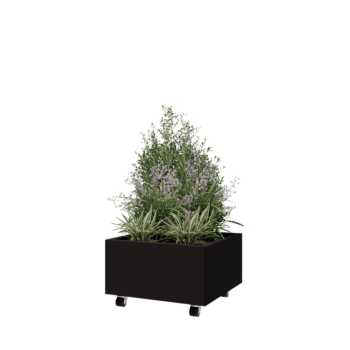 Terasest lillekast - Ruut - 60 x 60 x 30 cm - RAL9005 matt (must) - Põhjalauaga - Ratastega