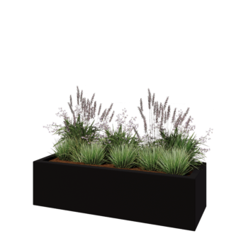 klaaskiudne lillekast - Ristkülikukujuline - 150 x 50 x 40 cm - RAL9005 matt (must) - Põhjaga