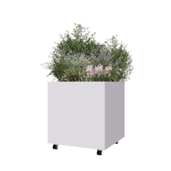 Terasest lillekast - Ruut - 70 x 70 x 70 cm - RAL9010 matt (valge) - Põhjalauaga - Ratastega