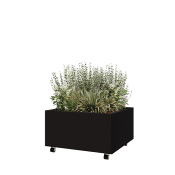 Terasest lillekast - Ruut - 80 x 80 x 40 cm - RAL9005 matt (must) - Põhjalauaga - Ratastega