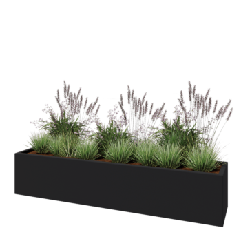 klaaskiudne lillekast - Ristkülikukujuline - 200 x 40 x 40 cm - RAL7021 matt (must hall) - Põhjaga