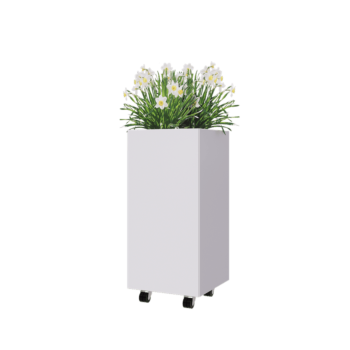 Terasest lillekast - Ruut - 40 x 40 x 80 cm - RAL9010 matt (valge) - Põhjalauaga - Ratastega