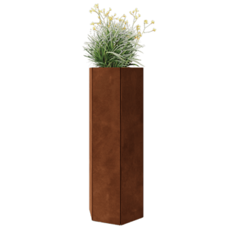 Corten terasest lillekast - Kuusnurk - 39,3 x 34,6 x 100 cm - Põhjalauaga