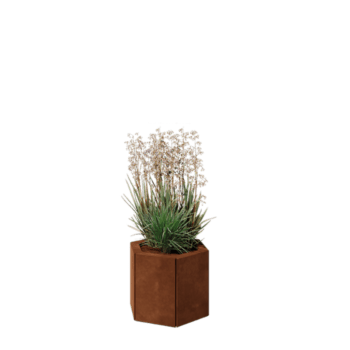 Corten terasest lillekast - Kuusnurk - 39,3 x 34,6 x 30 cm - Põhjalauaga - Jalgadega