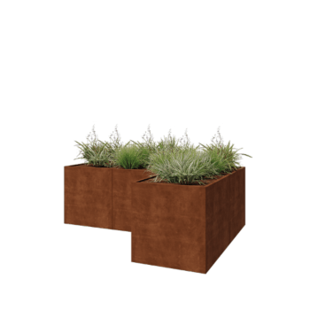Corten terasest lillekast - L-kuju - 300 x 200 x 100 cm - Põhjalauaga