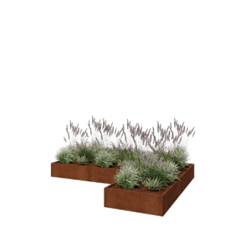 Corten terasest lillekast - L-kuju - 300 x 200 x 30 cm - Põhjalauaga