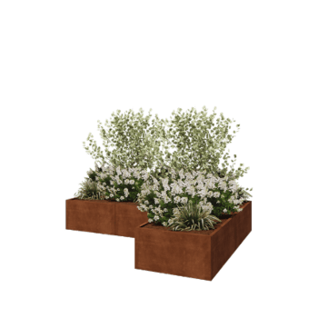 Corten terasest lillekast - L-kuju - 300 x 200 x 50 cm - Põhjalauaga