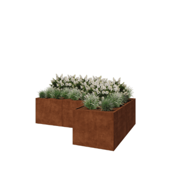 Corten terasest lillekast - L-kuju - 300 x 200 x 80 cm - Põhjalauaga