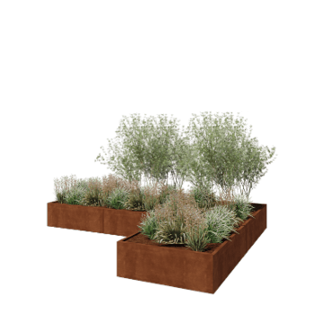 Corten terasest lillekast - L-kuju - 360 x 240 x 40 cm - Põhjalauaga