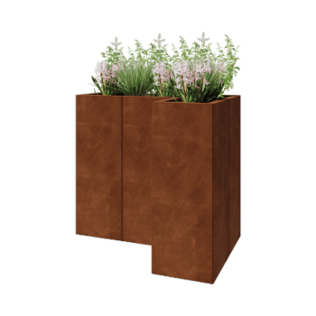 Corten terasest lillekast - L-kuju - 90 x 60 x 80 cm - Ilma põhjalauata