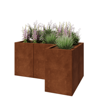 Corten terasest lillekast - L-kuju - 120 x 80 x 60 cm - Põhjalauaga