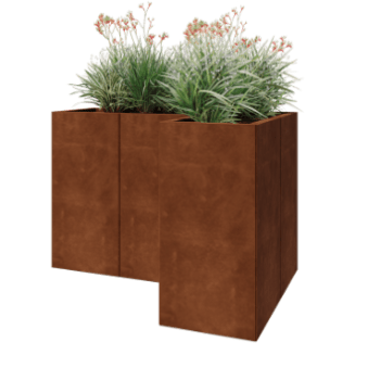 Corten terasest lillekast - L-kuju - 120 x 80 x 80 cm - Põhjalauaga