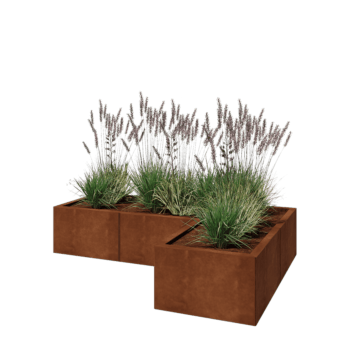 Corten terasest lillekast - L-kuju - 150 x 100 x 30 cm - Põhjalauaga
