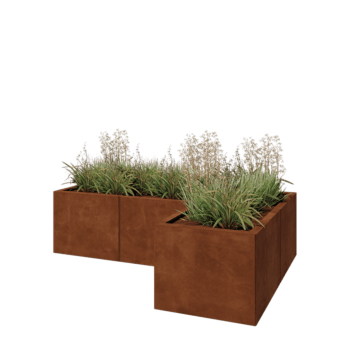 Corten terasest lillekast - L-kuju - 150 x 100 x 40 cm - Põhjalauaga