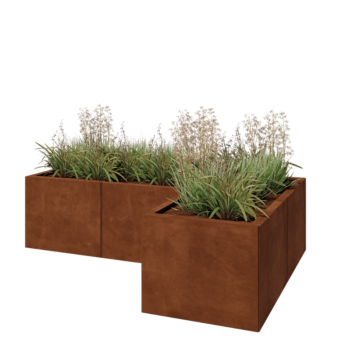 Corten terasest lillekast - L-kuju - 150 x 100 x 40 cm - Põhjalauaga