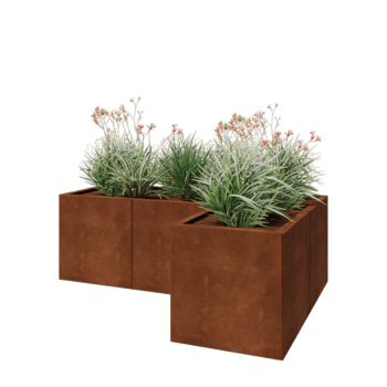 Corten terasest lillekast - L-kuju - 150 x 100 x 50 cm - Põhjalauaga
