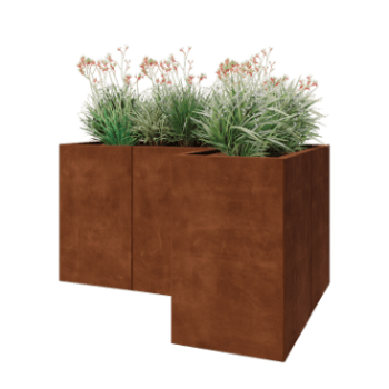 Corten terasest lillekast - L-kuju - 150 x 100 x 80 cm - Põhjalauaga