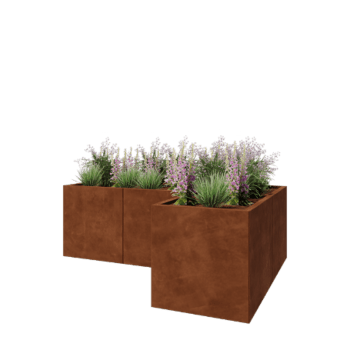 Corten terasest lillekast - L-kuju - 180 x 120 x 60 cm - Põhjalauaga