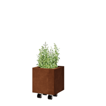 Corten terasest lillekast - Ruut - 30 x 30 x 30 cm - Põhjalauaga - Ratastega