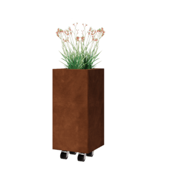 Corten terasest lillekast - Ruut - 30 x 30 x 60 cm - Põhjalauaga - Ratastega