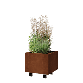 Corten terasest lillekast - Ruut - 40 x 40 x 30 cm - Põhjalauaga - Ratastega