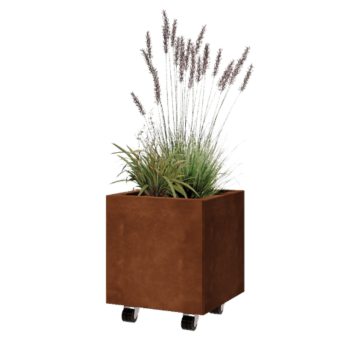 Corten terasest lillekast - Ruut - 40 x 40 x 40 cm - Põhjalauaga - Ratastega