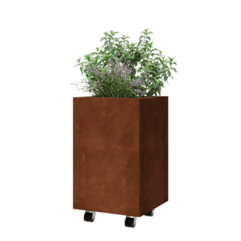Corten terasest lillekast - Ruut - 40 x 40 x 60 cm - Põhjalauaga - Ratastega