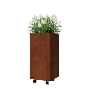 Corten terasest lillekast - Ruut - 40 x 40 x 80 cm - Põhjalauaga - Ratastega