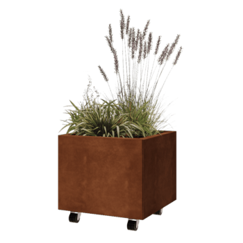 Corten terasest lillekast - Ruut - 50 x 50 x 40 cm - Põhjalauaga - Ratastega