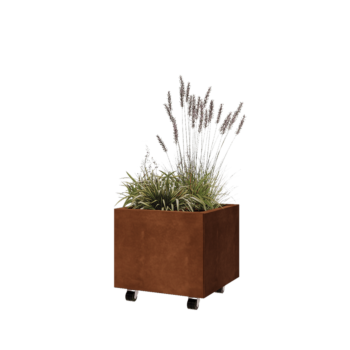 Corten terasest lillekast - Ruut - 50 x 50 x 40 cm - Põhjalauaga - Ratastega