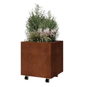 Corten terasest lillekast - Ruut - 50 x 50 x 50 cm - Põhjalauaga - Ratastega