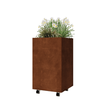 Corten terasest lillekast - Ruut - 50 x 50 x 80 cm - Põhjalauaga - Ratastega