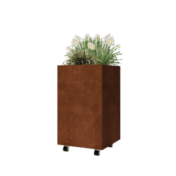 Corten terasest lillekast - Ruut - 50 x 50 x 80 cm - Põhjalauaga - Ratastega