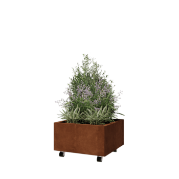 Corten terasest lillekast - Ruut - 60 x 60 x 30 cm - Põhjalauaga - Ratastega