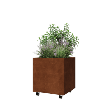 Corten terasest lillekast - Ruut - 60 x 60 x 60 cm - Põhjalauaga - Ratastega