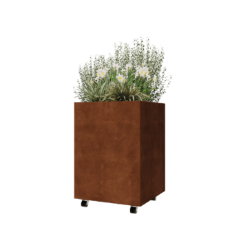 Corten terasest lillekast - Ruut - 60 x 60 x 80 cm - Põhjalauaga - Ratastega