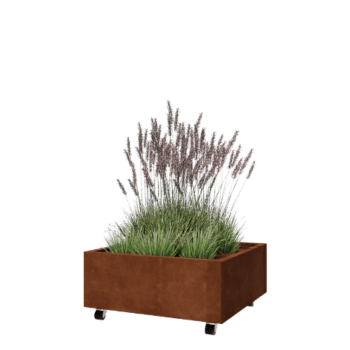 Corten terasest lillekast - Ruut - 80 x 80 x 30 cm - Põhjalauaga - Ratastega