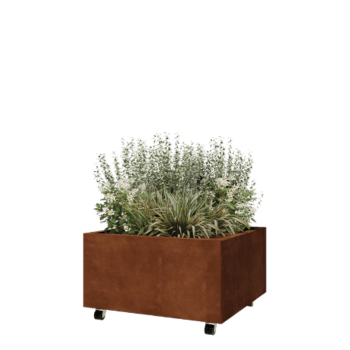 Corten terasest lillekast - Ruut - 80 x 80 x 40 cm - Põhjalauaga - Ratastega