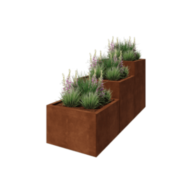 Corten terasest lillekast - 3-osaline astmemudel  - 180 x 60 x 80 cm - Põhjalauaga